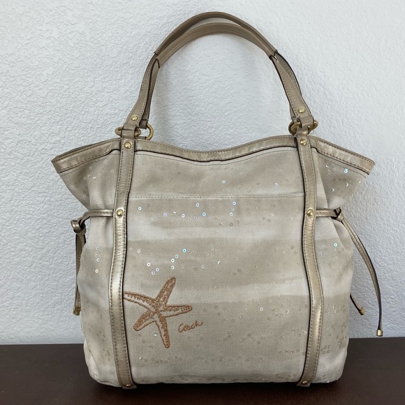 Coach Audrey Sun Starfish Sequin Cinched Tote Limited Edition Rare Shoulder Bag - Picture 4 of 14